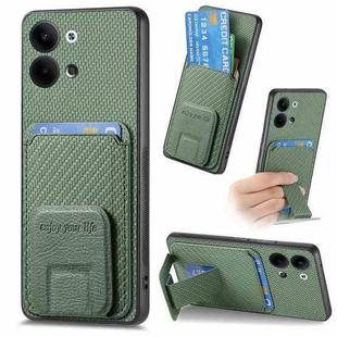 For OPPO Reno9 5G Carbon Fiber Card Bag Fold Stand Phone Case(Green)