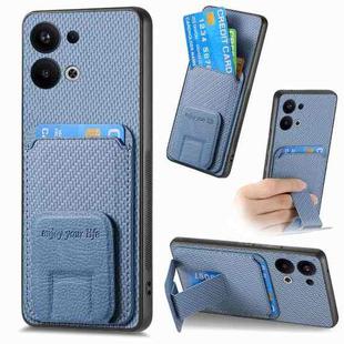 For OPPO Reno9 Pro+ 5G Carbon Fiber Card Bag Fold Stand Phone Case(Blue)