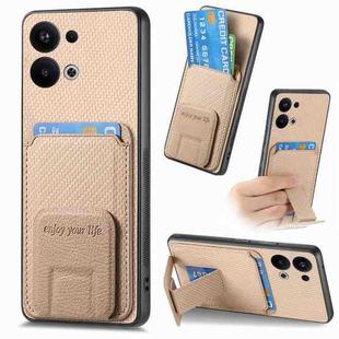 For OPPO Reno9 Pro+ 5G Carbon Fiber Card Bag Fold Stand Phone Case(Khaki)