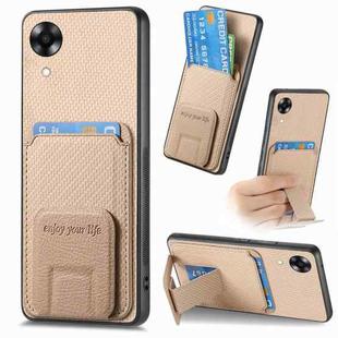 For OPPO A17K Carbon Fiber Card Bag Fold Stand Phone Case(Khaki)