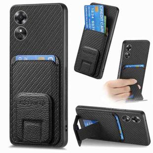 For OPPO A17 Carbon Fiber Card Bag Fold Stand Phone Case(Black)