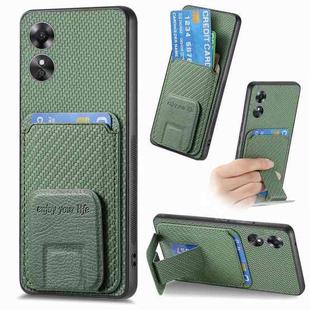 For OPPO A17 Carbon Fiber Card Bag Fold Stand Phone Case(Green)