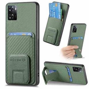 For OPPO A57 5G Carbon Fiber Card Bag Fold Stand Phone Case(Green)