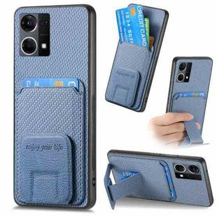 For OPPO Reno7 4G Carbon Fiber Card Bag Fold Stand Phone Case(Blue)