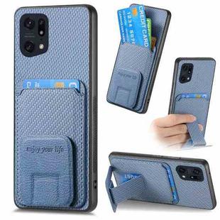 For OPPO Find X5 Carbon Fiber Card Bag Fold Stand Phone Case(Blue)