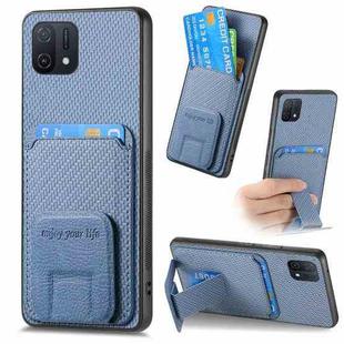 For OPPO A16K Carbon Fiber Card Bag Fold Stand Phone Case(Blue)