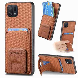 For OPPO A16K Carbon Fiber Card Bag Fold Stand Phone Case(Brown)