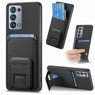 For OPPO Reno6 Pro 5G Carbon Fiber Card Bag Fold Stand Phone Case(Black)