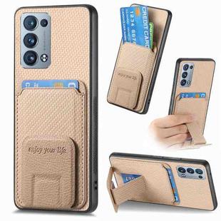 For OPPO Reno6 Pro 5G Carbon Fiber Card Bag Fold Stand Phone Case(Khaki)