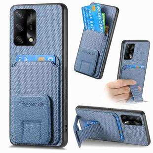 For OPPO F19 Carbon Fiber Card Bag Fold Stand Phone Case(Blue)