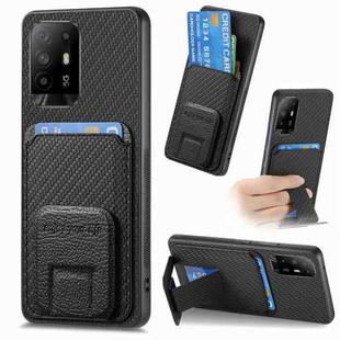 For OPPO F19 Pro+ Carbon Fiber Card Bag Fold Stand Phone Case(Black)