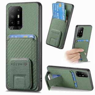 For OPPO F19 Pro+ Carbon Fiber Card Bag Fold Stand Phone Case(Green)