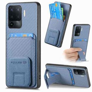 For OPPO F19 Pro Carbon Fiber Card Bag Fold Stand Phone Case(Blue)