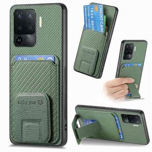 For OPPO F19 Pro Carbon Fiber Card Bag Fold Stand Phone Case(Green)