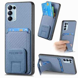 For OPPO Reno5 5G Carbon Fiber Card Bag Fold Stand Phone Case(Blue)