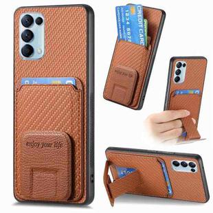 For OPPO Reno5 5G Carbon Fiber Card Bag Fold Stand Phone Case(Brown)