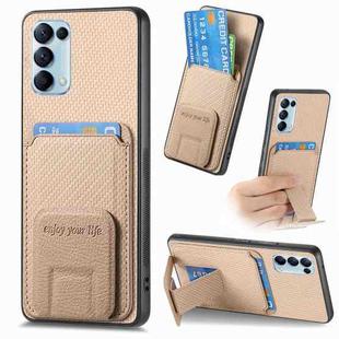 For OPPO Reno5 5G Carbon Fiber Card Bag Fold Stand Phone Case(Khaki)