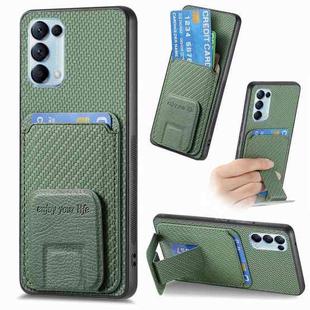 For OPPO Reno5 5G Carbon Fiber Card Bag Fold Stand Phone Case(Green)