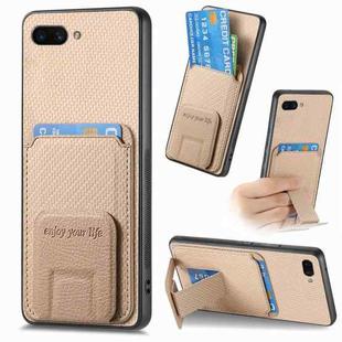 For OPPO A5 Carbon Fiber Card Bag Fold Stand Phone Case(Khaki)