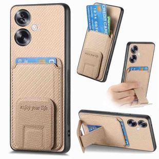 For OPPO A79 5G Carbon Fiber Card Bag Fold Stand Phone Case(Khaki)