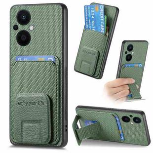 For OPPO Reno7 Z 5G/F21 Pro 5G Carbon Fiber Card Bag Fold Stand Phone Case(Green)