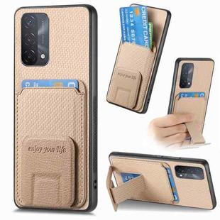 For OPPO A93 5G/A74 5G/A54 5G Carbon Fiber Card Bag Fold Stand Phone Case(Khaki)