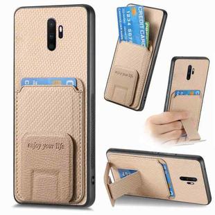 For OPPO A9 2020 / A5 2020 Carbon Fiber Card Bag Fold Stand Phone Case(Khaki)