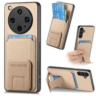 For OPPO Find X8 Ultra Carbon Fiber Card Bag Fold Stand Phone Case(Khaki)