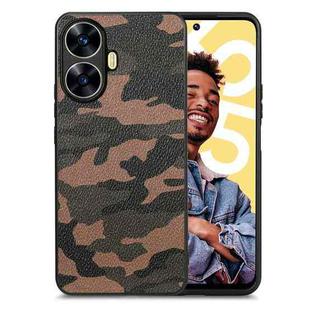 For Realme C55 Retro Camouflage Leather Back Phone Case(Brown)