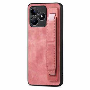 For Realme C53 Retro Wristband Holder Leather Back Phone Case(Pink)