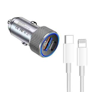 P19 Metal PD20W USB-C + QC18W USB Car Charger with Type-C to 8 Pin Date Cable(Silver Gray)