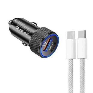 P19 Metal PD20W USB-C + QC18W USB Car Charger with USB-C to USB-C Date Cable for iPhone 15 series(Black)