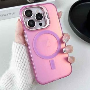 For iPhone 13 Pro Max Lens Holder MagSafe PC Hybrid TPU Phone Case(Pink)