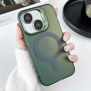 For iPhone 14 Lens Holder MagSafe PC Hybrid TPU Phone Case(Green)