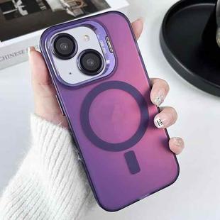 For iPhone 15 MagSafe Lens Holder PC Hybrid TPU Phone Case(Purple)