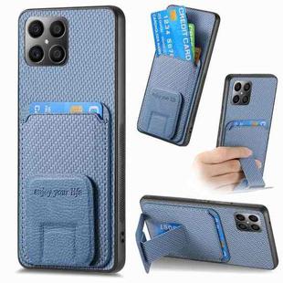For Honor X8 5G Carbon Fiber Card Bag Fold Stand Phone Case(Blue)