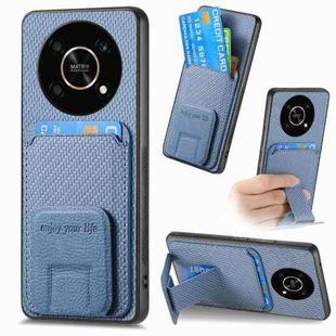 For Honor Magic4 5G Carbon Fiber Card Bag Fold Stand Phone Case(Blue)