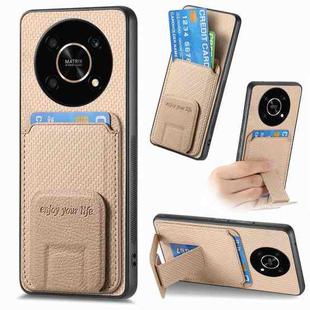 For Honor Magic4 5G Carbon Fiber Card Bag Fold Stand Phone Case(Khaki)
