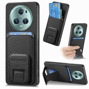 For Honor Magic5 Carbon Fiber Card Bag Fold Stand Phone Case(Black)
