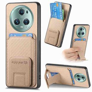 For Honor Magic5 Carbon Fiber Card Bag Fold Stand Phone Case(Khaki)
