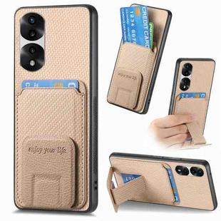 For Honor 80 Carbon Fiber Card Bag Fold Stand Phone Case(Khaki)