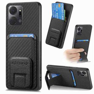 For Honor X7A Carbon Fiber Card Bag Fold Stand Phone Case(Black)