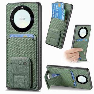 For Honor X40 Carbon Fiber Card Bag Fold Stand Phone Case(Green)