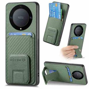 For Honor X9A Carbon Fiber Card Bag Fold Stand Phone Case(Green)