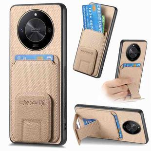 For Honor X50 5G Carbon Fiber Card Bag Fold Stand Phone Case(Khaki)