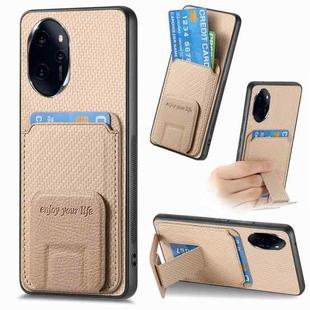 For Honor 100 Pro 5G Carbon Fiber Card Bag Fold Stand Phone Case(Khaki)
