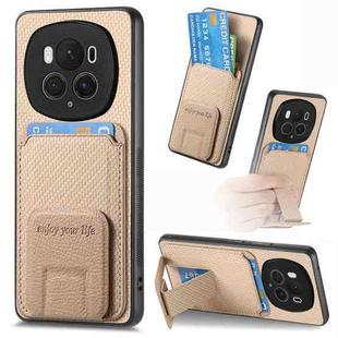 For Honor Magic6 Pro Carbon Fiber Card Bag Fold Stand Phone Case(Khaki)