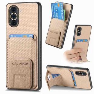 For Huawei Nova 10 Pro 5G Carbon Fiber Card Bag Fold Stand Phone Case(Khaki)