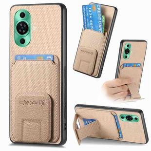 For Huawei Nova 11 Pro 4G Carbon Fiber Card Bag Fold Stand Phone Case(Khaki)