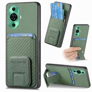 For Huawei Nova 11 Pro 4G Carbon Fiber Card Bag Fold Stand Phone Case(Green)
